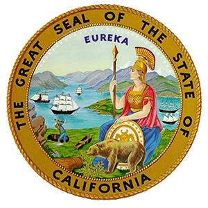 The official seal of the great state of California with the Egress Artist and Los Angeles Fire/Life Safety Online